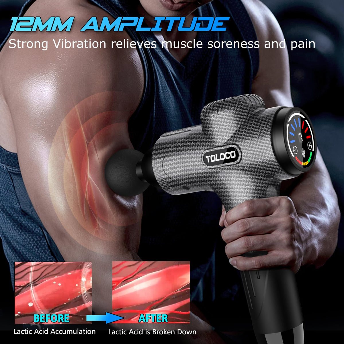 TOLOCO Massage Gun, Back Massager 10 Replacement Head for Pain Relief Deep Tissue, Percussion