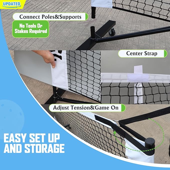 Pro Pickleball Net Portable with Wheels – 22ft Heavy Duty Pickleball Net System with Sturdy