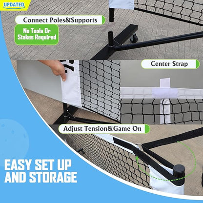 Pro Pickleball Net Portable with Wheels – 22ft Heavy Duty Pickleball Net System with Sturdy