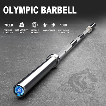 LIONSCOOL 7FT Olympic Barbell for Weightlifting, Power Lifting, 2 Inch Strength Training Bar for