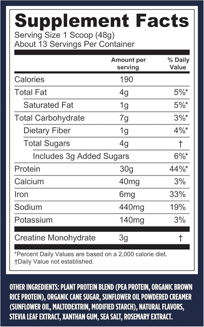 Vega Protein + Creatine - 30g Plant-Based Protein, Vanilla, 13 Servings, 3g Creatine, 5g BCAAs