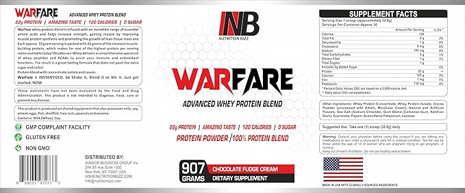 Warfare 2 lbs Advanced Whey Protein Blend 22g Protein per Serving Amazing Flavors (2 lbs, Chocolate