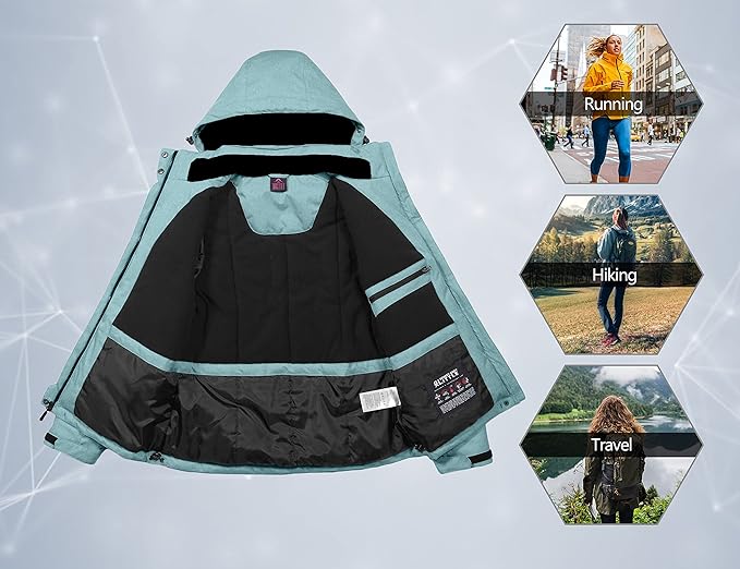 Little Donkey Andy Women's Waterproof Hiking Skiing Jacket with Removable Hood, Fleece Lined Winter