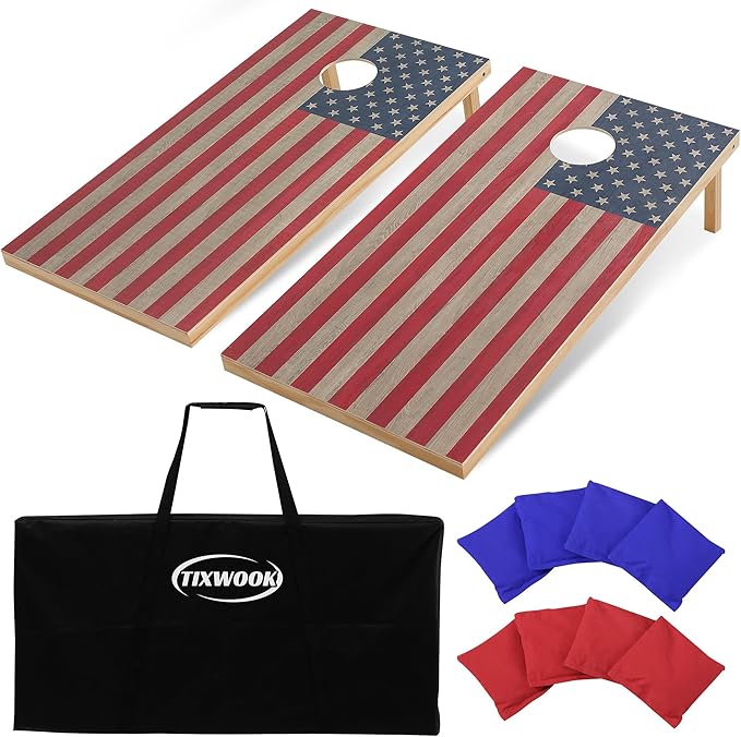 4 x 2 ft Solid Wood Cornhole Board Set with 8 Bean Bags and Carrying Bag, Premium Toss Game for