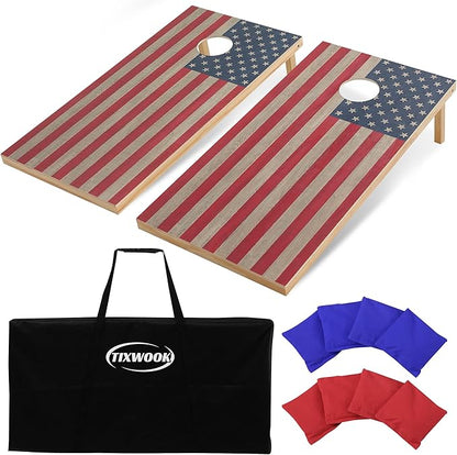4 x 2 ft Solid Wood Cornhole Board Set with 8 Bean Bags and Carrying Bag, Premium Toss Game for