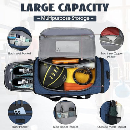 IGOLUMON Gym Bag for Men 55L Sports Duffel Bags Gym Duffle Bag Women with Shoe Compartment & Wet