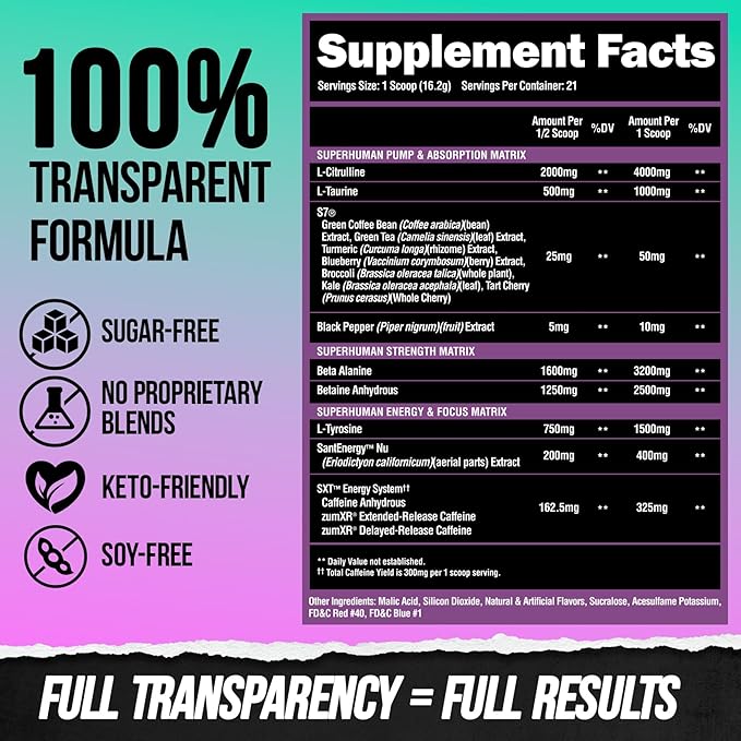 ALPHA LION Superhuman Pre Workout Powder, Beta Alanine, L-Taurine & Tri-Source Caffeine for