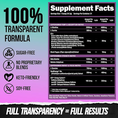 ALPHA LION Superhuman Pre Workout Powder, Beta Alanine, L-Taurine & Tri-Source Caffeine for