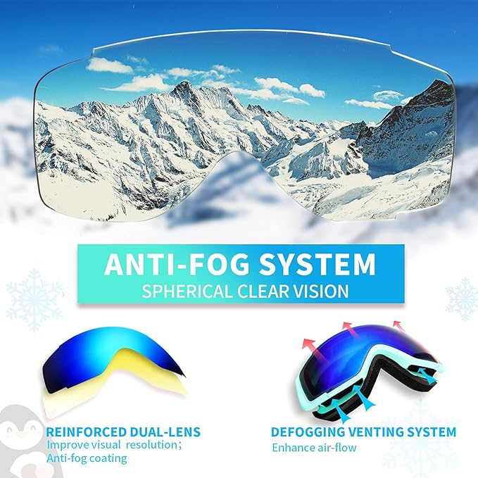 Freela Kids Ski Snowboard Goggles for Toddler(3-14) Youth Anti Fog Anti UV Goggles Girls Boys Snow