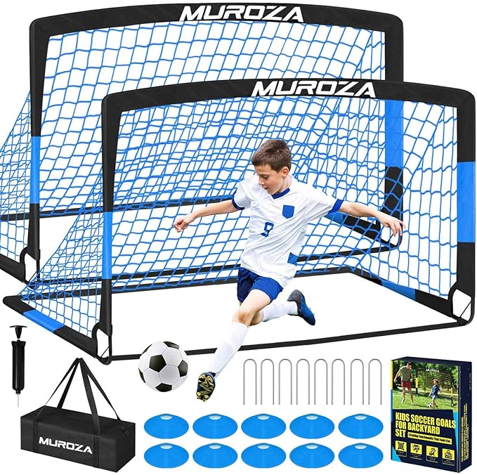 Soccer Goal, Kids Soccer Goals for Backyard Set, 2 Pack of Portable Pop Up Soccer Net with Soccer