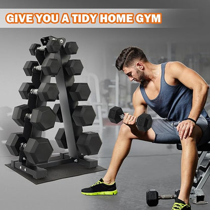Rubber Coated Hex Dumbbell Weight Sets and Storage Rack, 100LB Set or 150LB Set, 5-20 lbs Pairs or