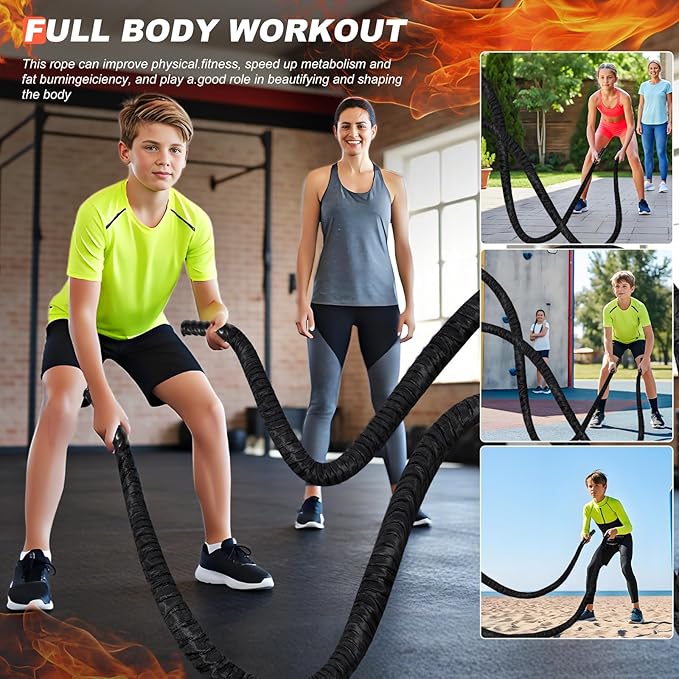 Battle Ropes for Home Gym, Exercise Rope 1.26/1.5inch, 30 40FT Heavy Battle Rope Weighted Battle