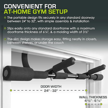ProsourceFit Wall-Mounted Pull-Up/Chin-Up Bar, Heavy Duty 300 lb. Capacity, Black