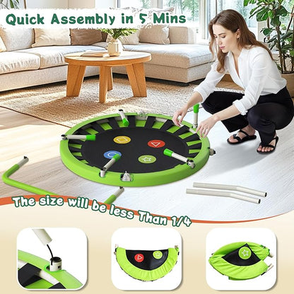 3FT Toddler Trampoline with Adjustable Handlebar, 36" Foldable & Spring-Free, Mini Kids Indoor