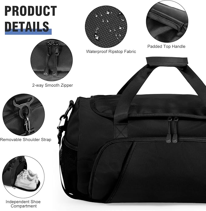 Gym Bag for Men Women With Shoe Compartment & Wet PocketWater Resistant Sports Gym Bag 、shoulder