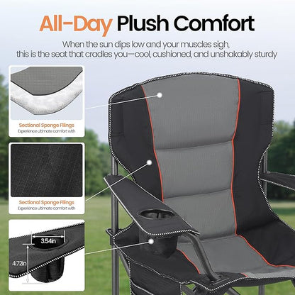 2 Pack Heavy Duty Oversized Camping Chair for Adults 400lbs w/Lumbar Support - Folding Chairs with