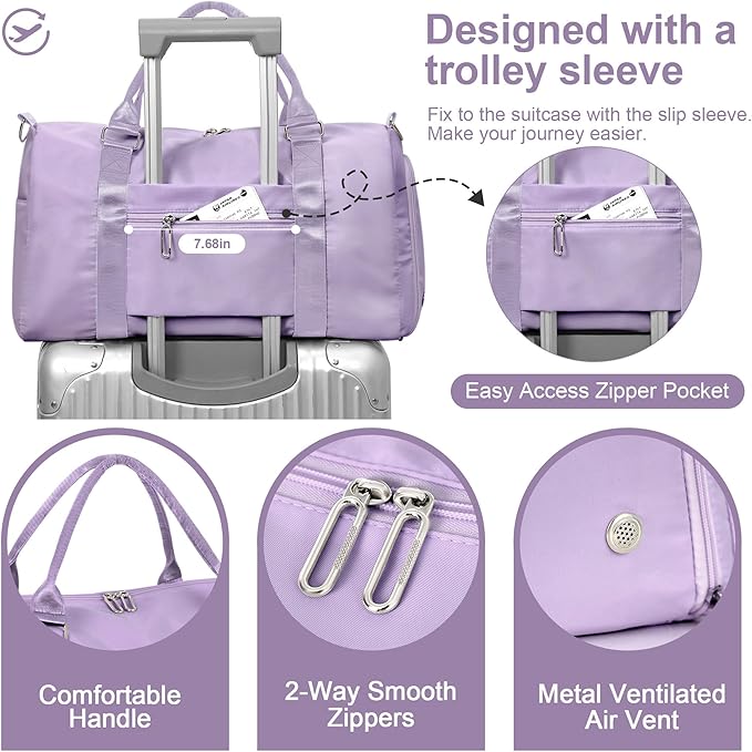 FIORETTO Womens Gym Tote Duffle Bag with Wet Pocket & Shoe Compartment, Sports Duffel Overnight