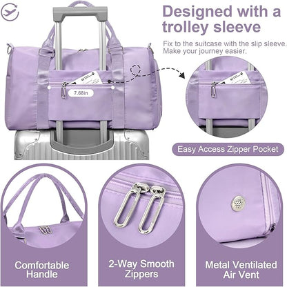 FIORETTO Womens Gym Tote Duffle Bag with Wet Pocket & Shoe Compartment, Sports Duffel Overnight