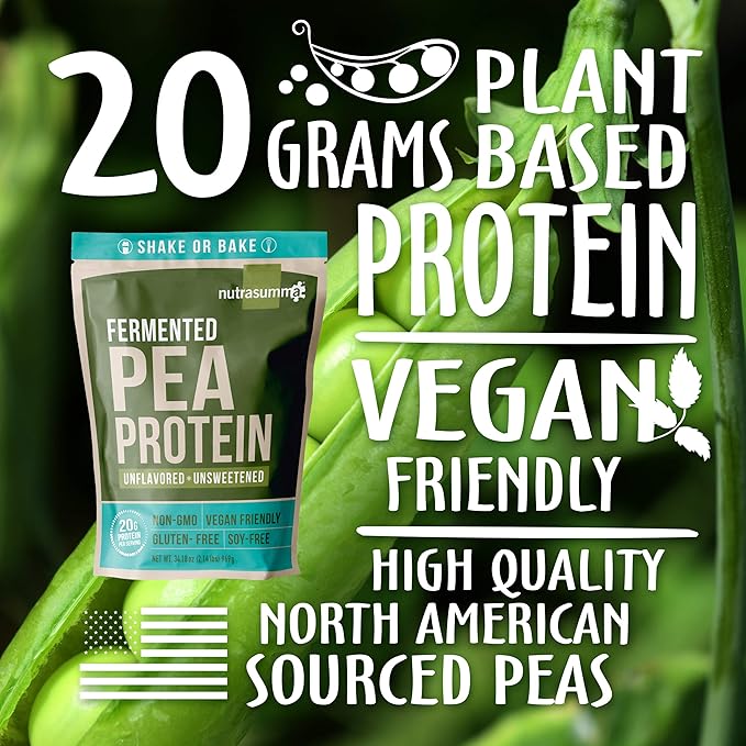 Pea Protein Powder, Unflavored and Unsweetened Sugar Free Vegan, 100% Plant Based, Non GMO, Gluten
