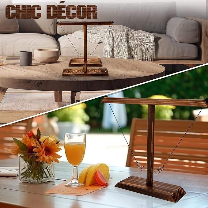 Ring Toss Game for Adults, Wooden Hook and Ring Game Handmade for Bars, Home, Party, Yard Games