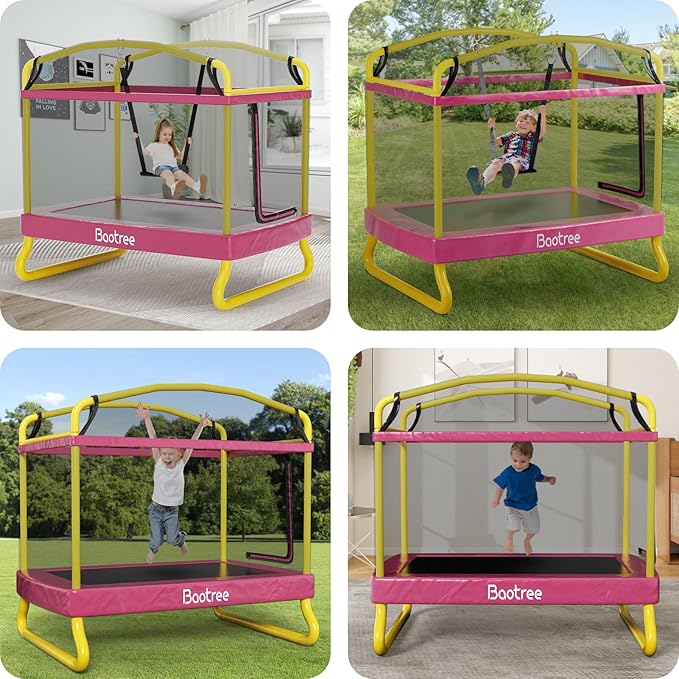 6.5FT Rectangle Trampoline for Kids, 78”ASTM Approved Recreational Trampolines with Swing, Small