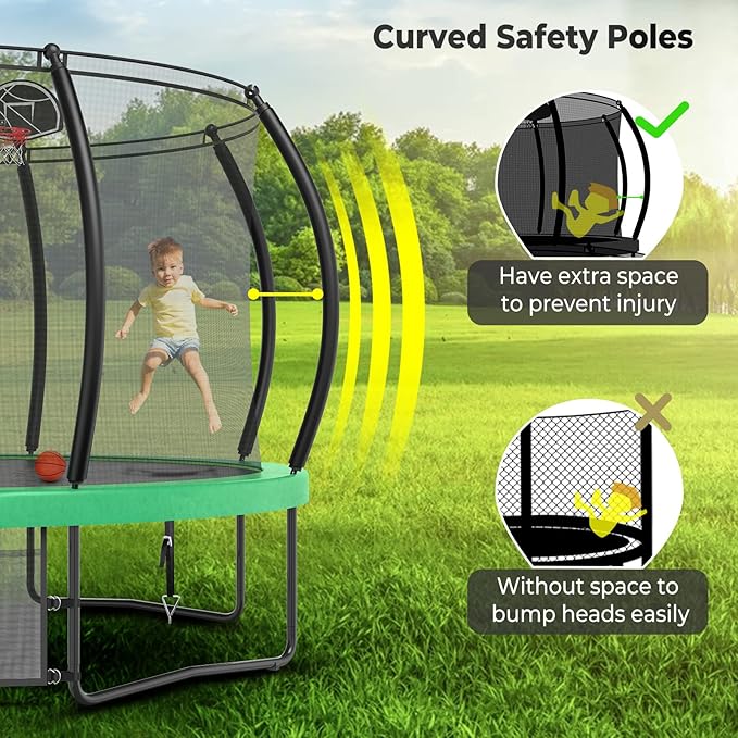 12 14 15 16FT Trampoline Outdoor with Basketball Hoop, Trampoline with Lights for Kids and Adults