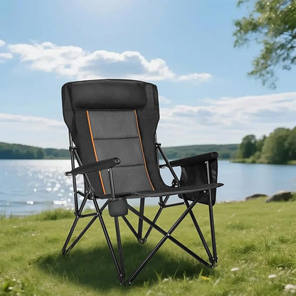 HIGH POINT SPORTS Oversized Folding Camping Chairs for Adults, High Backrest Heavy Duty Lawn Chairs