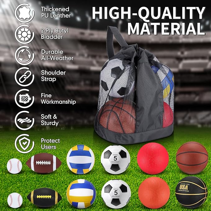 Deekin 12 Pcs Assorted Sport Ball Set Official Size Basketball, Football, Volleyball, Soccer