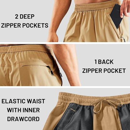 MIER Men's Quick Dry Running Shorts with Zipper Pocket, Elastic Waist Athletic Workout Exercise