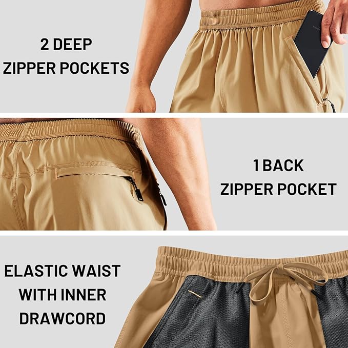 MIER Men's Quick Dry Running Shorts with Zipper Pocket, Elastic Waist Athletic Workout Exercise