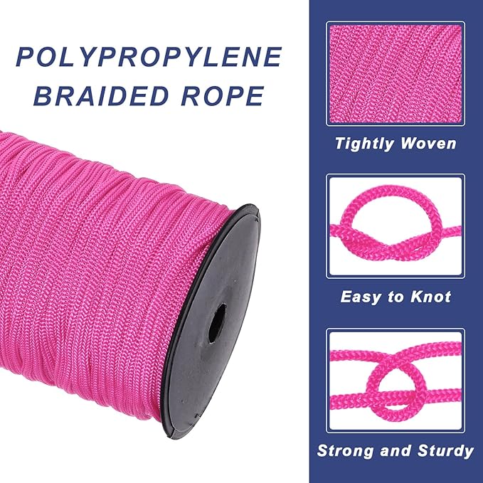 MECCANIXITY 3/16 Inch Polypropylene Rope Braided Ropes, 328ft Nylon Rope Hollow Utility Cord for