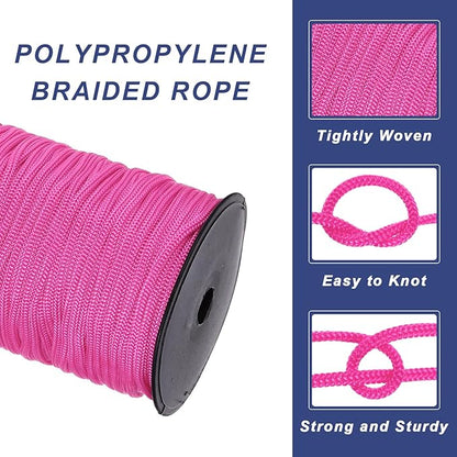 MECCANIXITY 3/16 Inch Polypropylene Rope Braided Ropes, 328ft Nylon Rope Hollow Utility Cord for