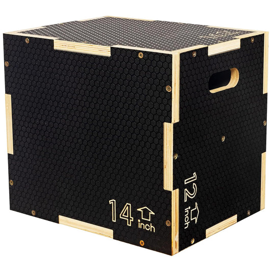 Fitvids 16 x 14 x 12 Non-Slip Wooden Plyo Box Jump Exercise Platform, Black