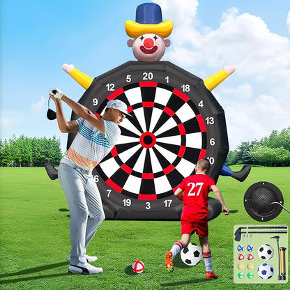 13FT Giant Inflatable Soccer Dart Board with Built-in Blower - Clown Themed Sport Kick Dartboard