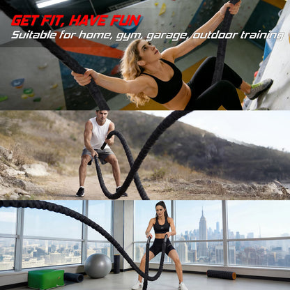 Battle Rope For Home Gym Workout - 1.26 Inch 30ft Heavy Weighted Training Exercise Ropes Fitness