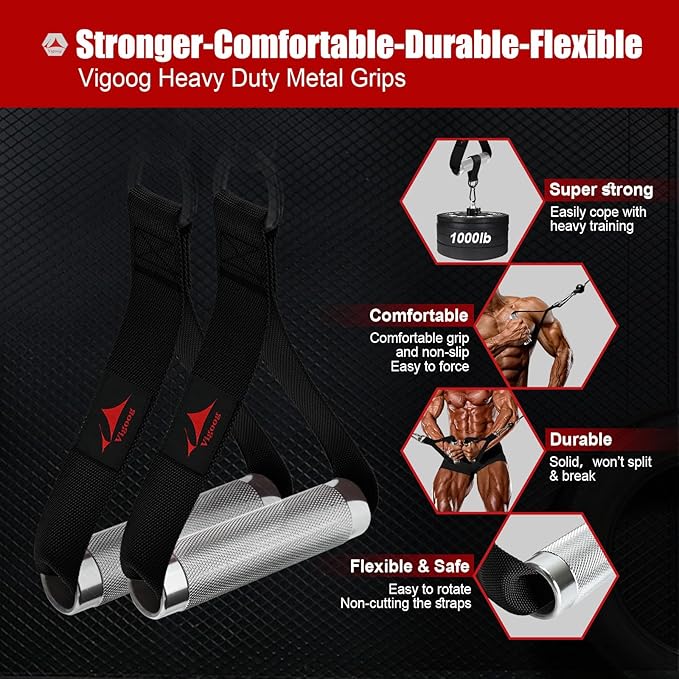 Heavy Duty Metal Workout Handles，Replacement Grip Attachments for Cable Machines, Resistance Bands