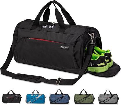 Kuston Sports Gym Bag with Shoes Compartment, Trolley Sleeve and Wet Pocket Gym Duffel Bag