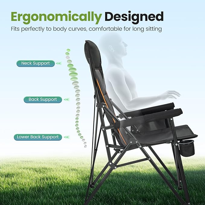 HIGH POINT SPORTS Oversized Folding Camping Chairs for Adults, High Backrest Heavy Duty Lawn Chairs