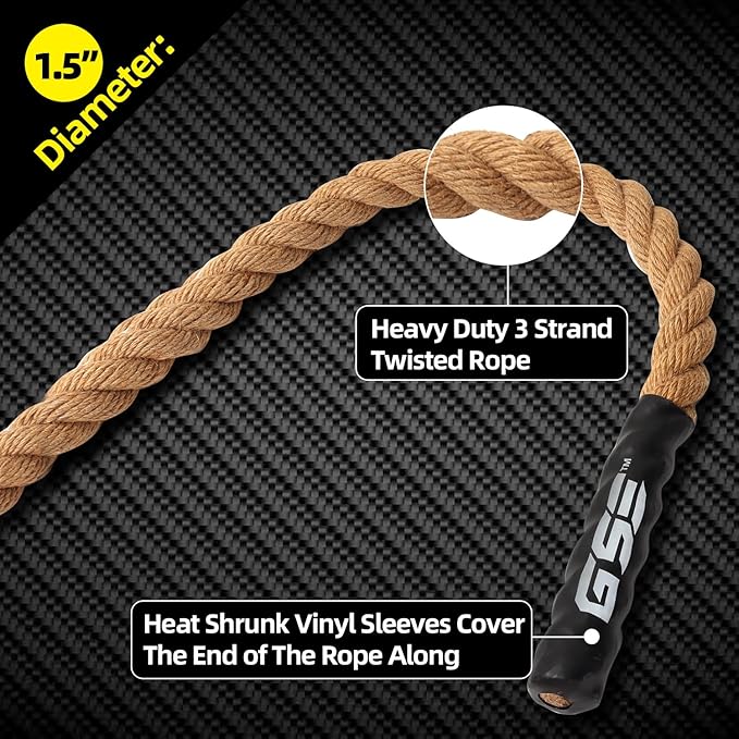 GSE Games & Sports Expert Gym Sisal Climbing Rope, Heavy Workout Rope for Indoor/Outdoor Workouts
