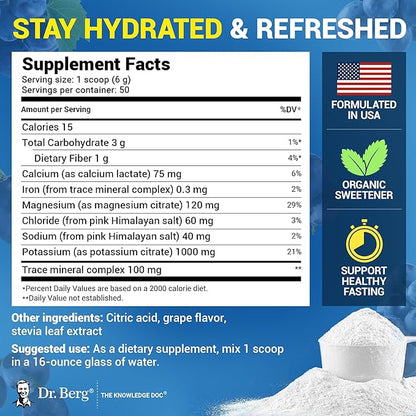 Dr. Berg Zero Sugar Hydration Keto Electrolyte Powder - Enhanced w/ 1000 mg of Potassium & Real