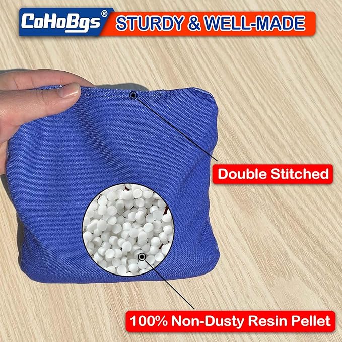 CoHoBgs Corn Hole Bags Set 8, Professional Cornhole Bags Dual-Sided Slick & Stick Resin Filled