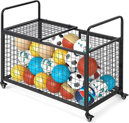 AECOJOY Ball Cart Storage, Rolling Basketball Bin with Wheels for Garage, School, Gym, Sports