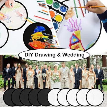 50PCS Foldable Flying Disc Fans with Bags, 9.8'' DIY Handheld Black Egde Fabric Folding Fan for