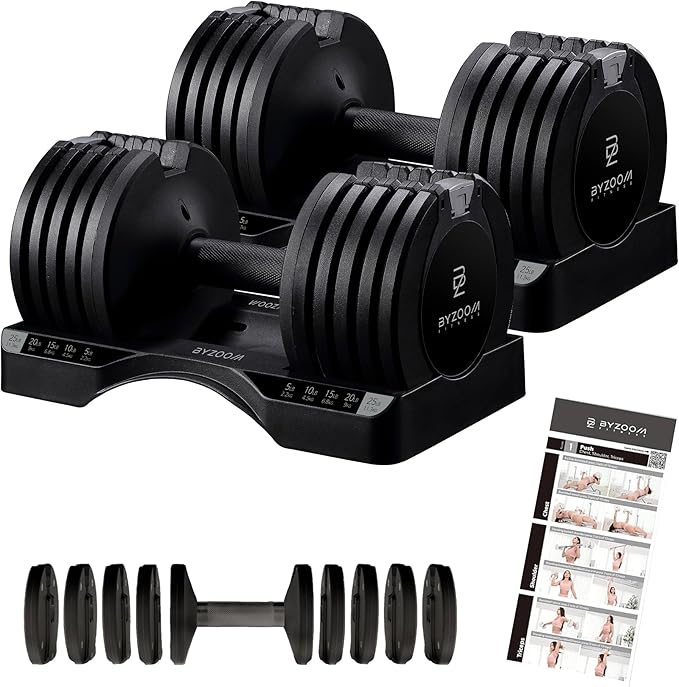 Adjustable Dumbbell – 12.5/25lb Single Unit OR Set of 2 – 5-in-1 Adjustable Weight for Home Gym