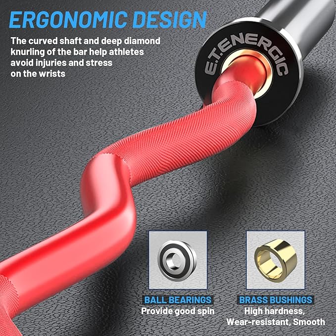 47" Olympic EZ Curl Bar 500-lbs Capacity Steel Barbell Suitable for 2" Weight Plates, 2-Inch Curl