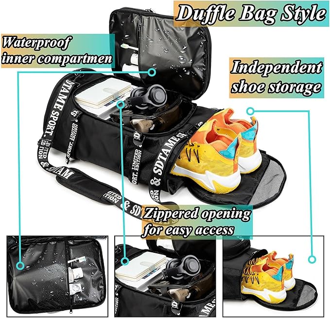 Gym Duffle Bag Backpack with Shoe Compartment,4 ways Travel Backpack for Women and