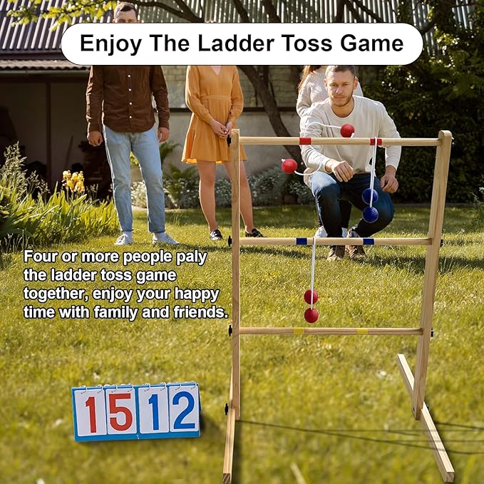 Ladder Ball Set with 2 Ladders 6 Bolas and Scoreboard Lawn Game Ladder Toss Outdoor Ladder Toss