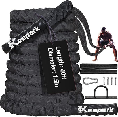 Battle Ropes for Home Gym, Exercise Rope 1.26/1.5inch, 30 40FT Heavy Battle Rope Weighted Battle