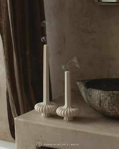 LAWA Set of 2 Pumpkin Base Candle - Beautiful Handmade Pillar Unscented Soy Wax Elegant Aesthetic