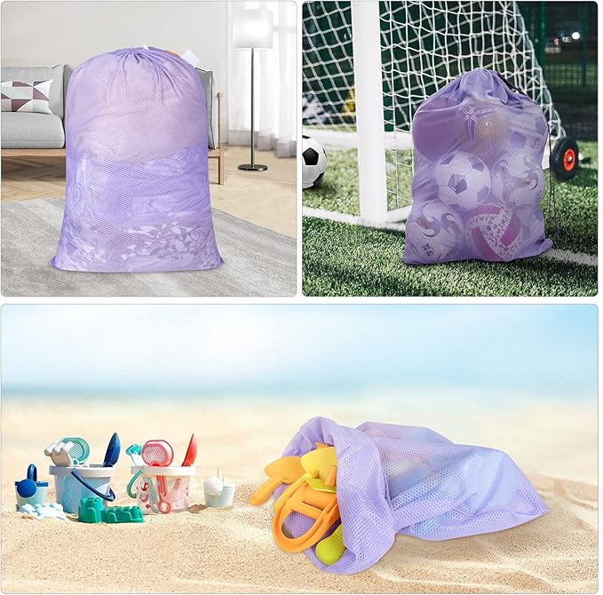 Polecasa Heavy Duty Diamond Large Mesh Laundry Bag with ID Tag and Locking Drawstring Closure - 24